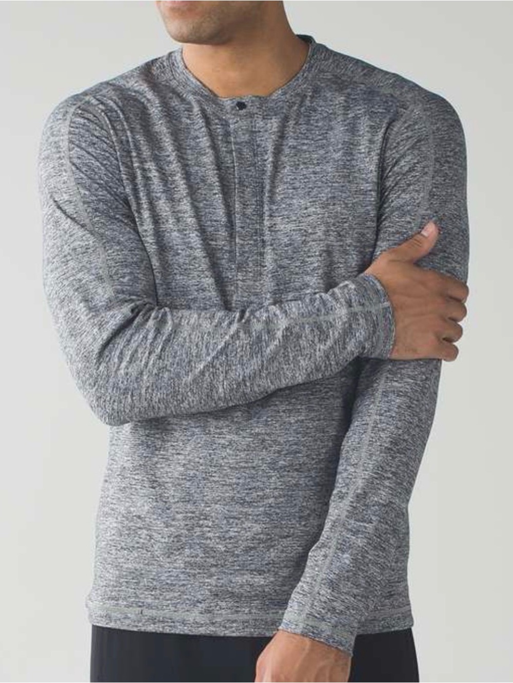 Lululemon Surge Long Sleeve Henley Space Dye Camo Black Dark Slate Men Sz L